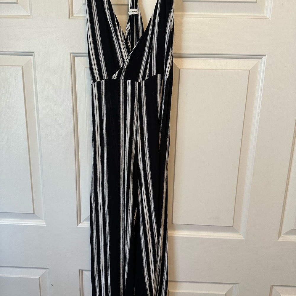 Cotton Candy Black and White Striped Jumpsuit